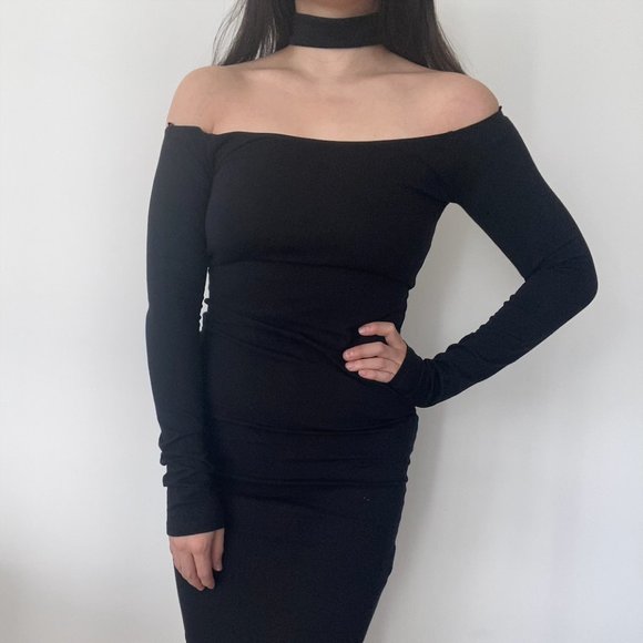 [NWT] Black Bodycon Choker Off-Shoulder Dress - Picture 3 of 5